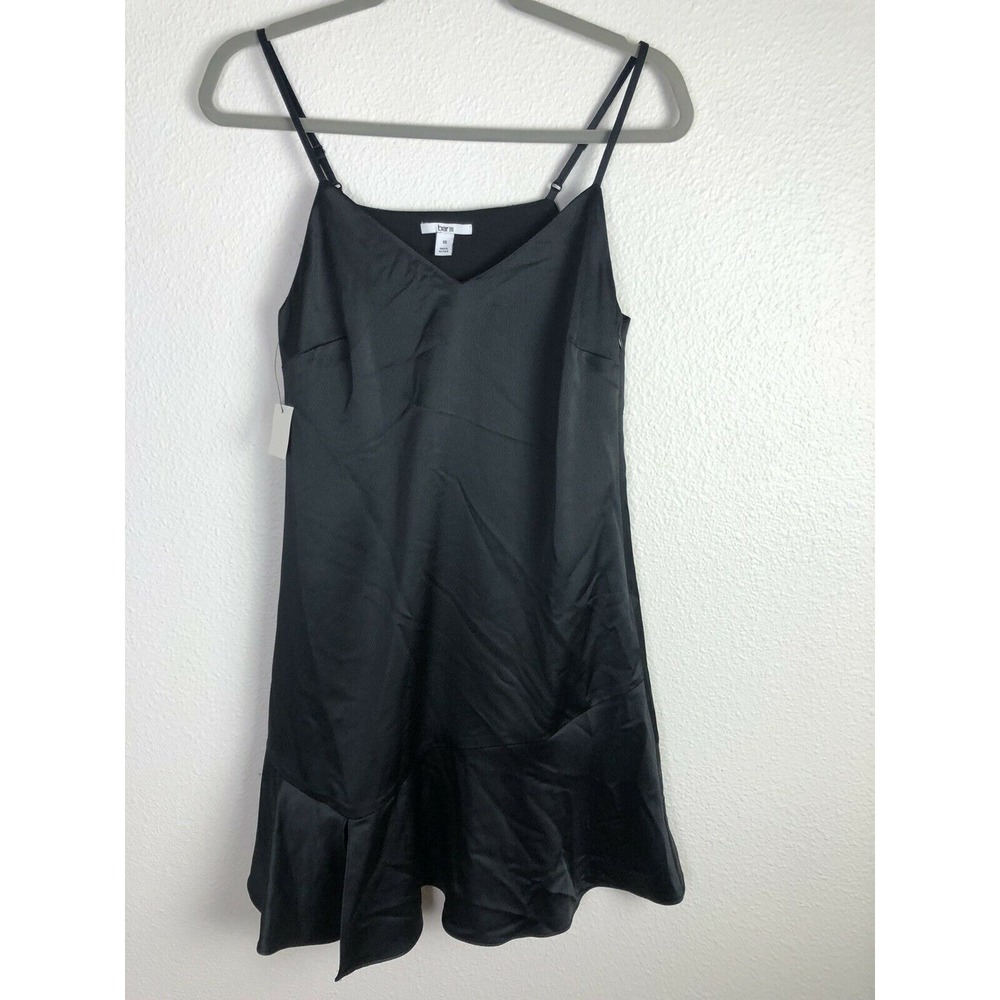 NWT Bar III Black Satin V-neck Adj Spaghetti Strap Slip Dress size Small S - Picture 5 of 9